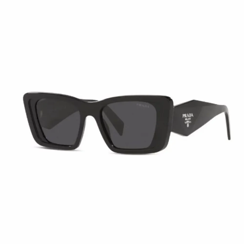 Prada Eyewear black square frame sunglasses logo sides Revolve in case $489